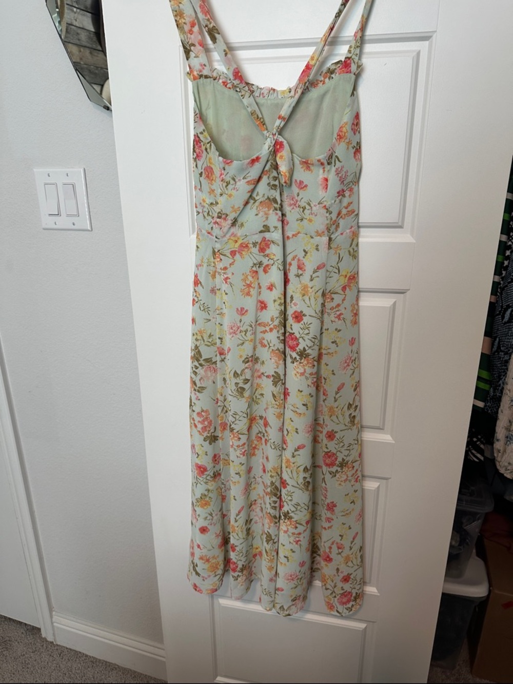 Floral Mint Slip Midi Dress with Pink Bouquet Print - Picture 6 of 6